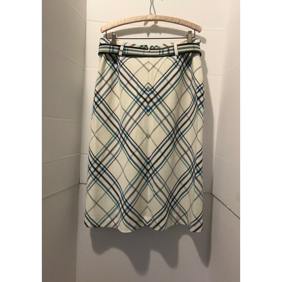 Nine & Company by Nine West Plaid A-Line Skirt Women’s Size 12 Belted High Waist - Picture 1 of 9
